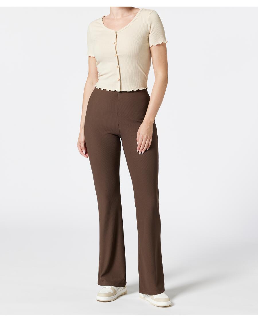 Geribbelde uitlopende broek bruin