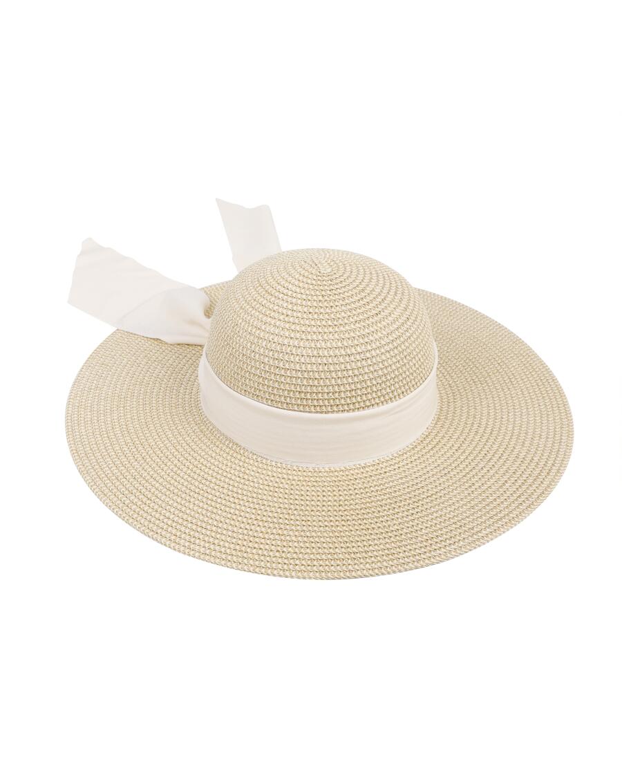 Strohhut mit Zierband naturfarben