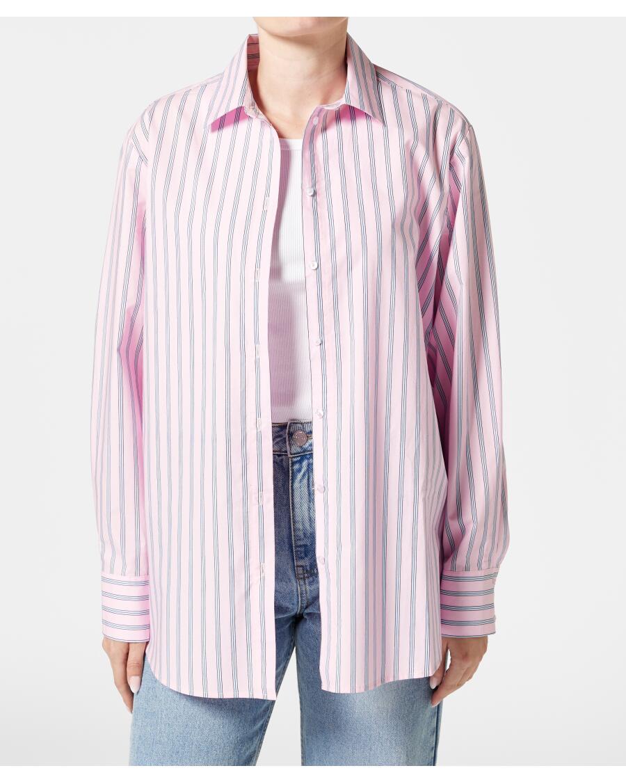 Popeline-Bluse rose getreift