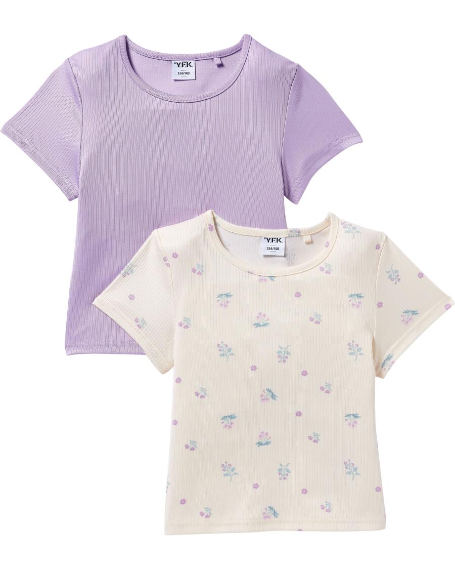 T-shirts met geribbelde structuur lichtpaars
