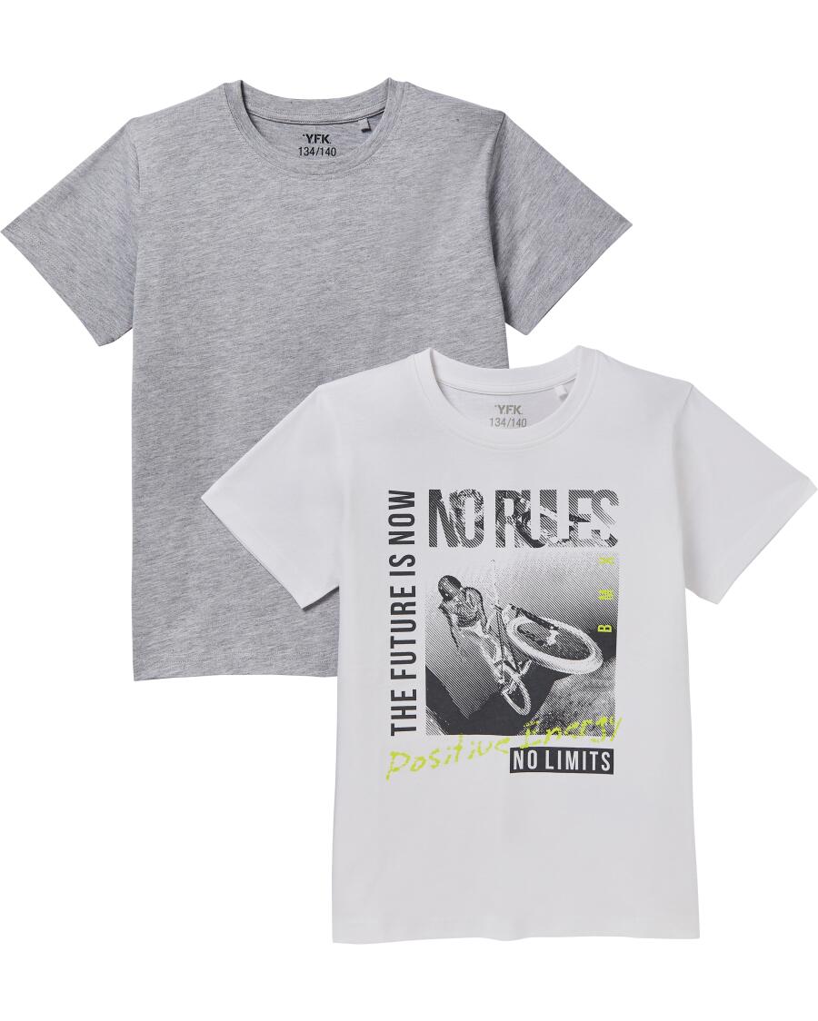 T-Shirts Rundhals grau melange/weiß