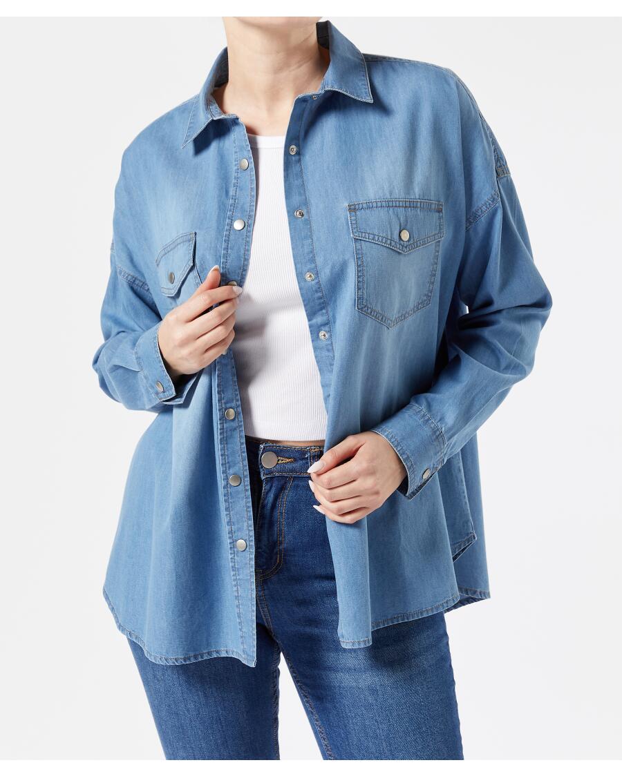 Jeansbluse mit Brusttaschen jeansblau hell