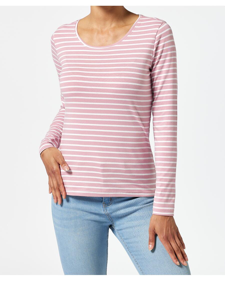 Gestreiftes Langarmshirt rosa/weiß