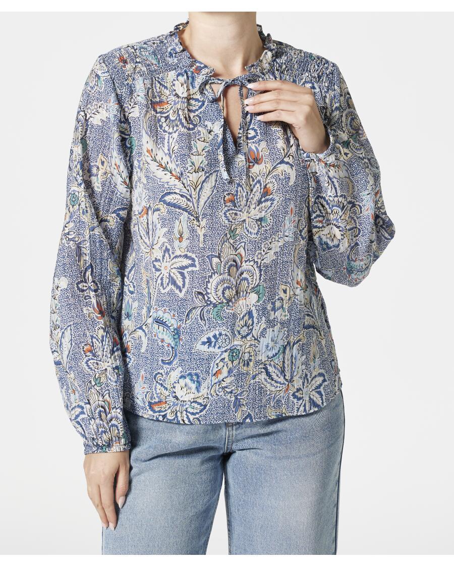 Crinkle-Bluse petrol bedruckt