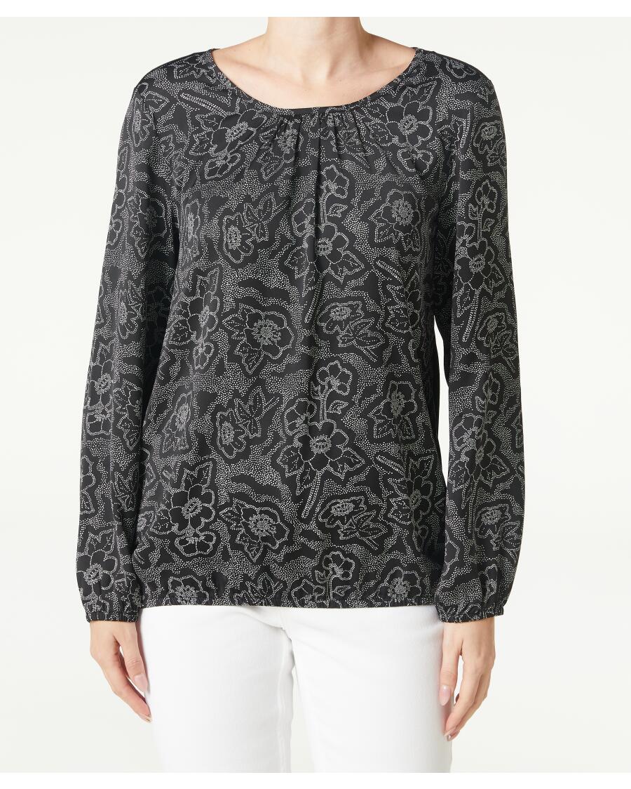 Bluse mit Blumenmuster schwarz/weiß