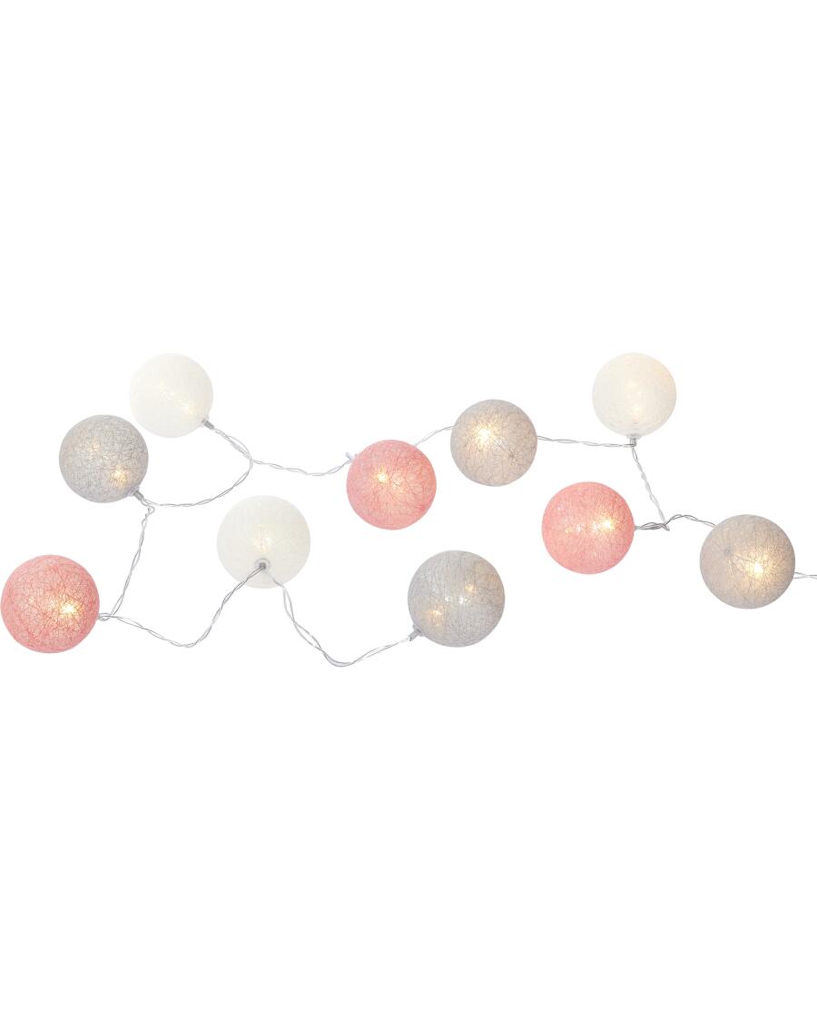 LED-Lichterkette mit Baumwollkugeln rosa
