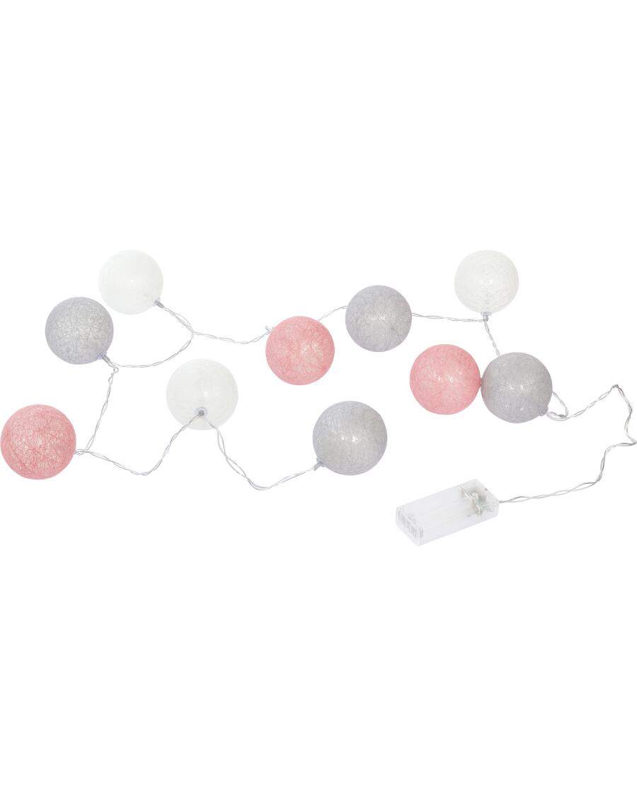 Łańcuch świateł LED z bawełnianymi bombkami 10 LED, ok. 165 cm