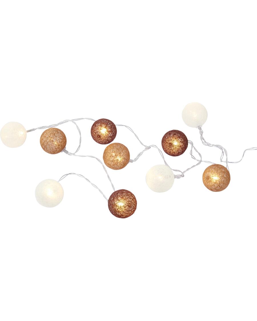 LED-Lichterkette mit Baumwollkugeln braun