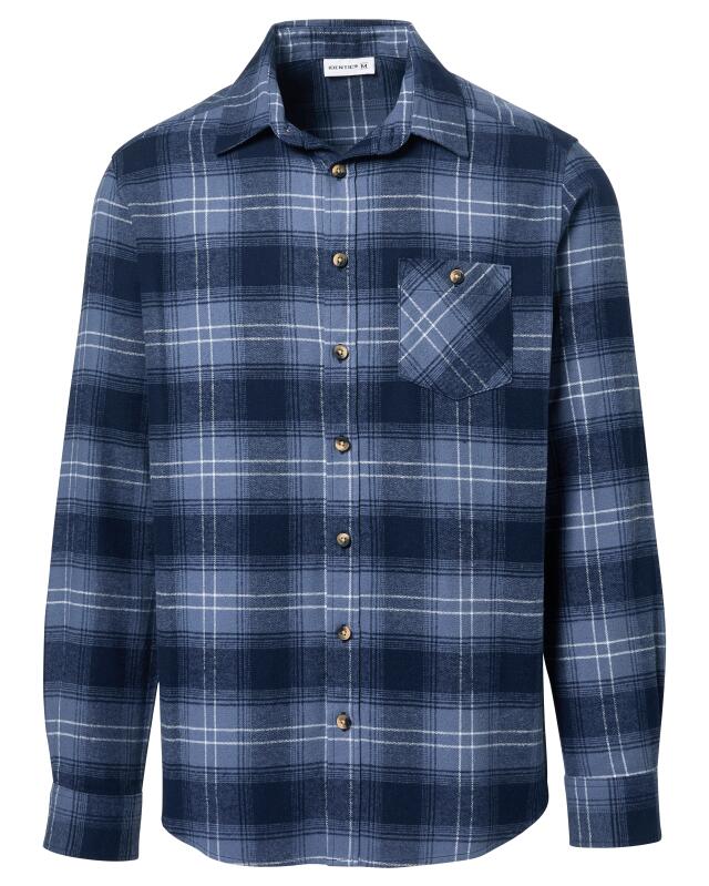 Chemise en flanelle à carreaux homme, bleu à motifs (KiK Kariertes Flanellhemd (blau gemustert)) — KiK, produit allemand authentique au Maroc