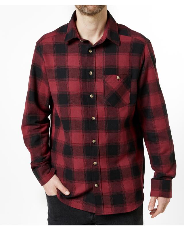 Checked flannel shirt for men, dark red patterned — KiK, authentic German product in Morocco