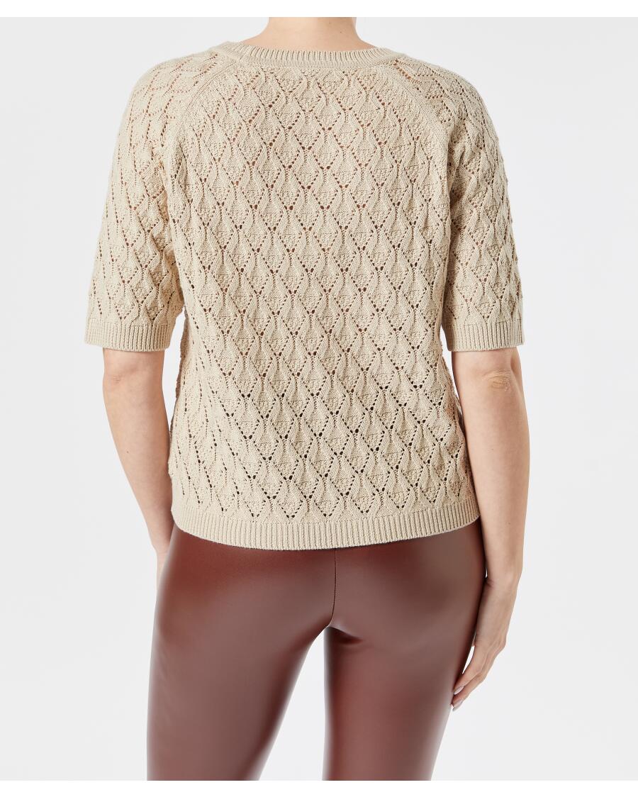 Sweter z dzianiny ażurowej Janina, okrągły dekolt