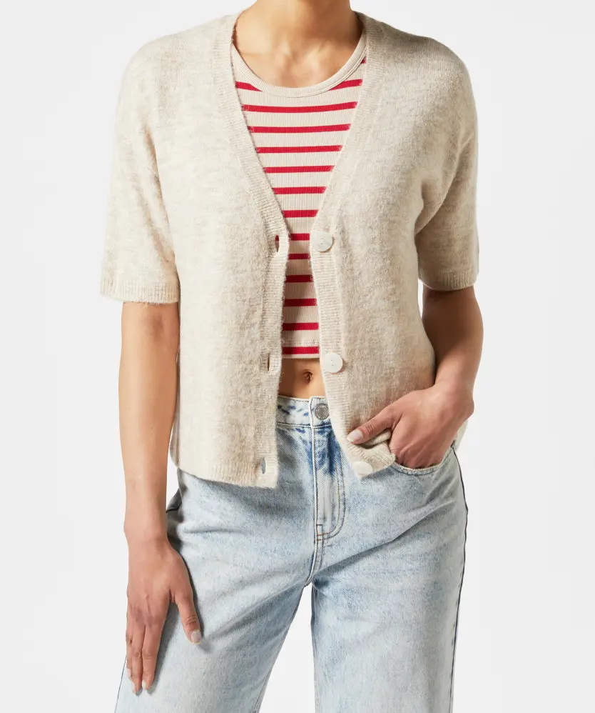 Strickweste Beige Strickweste Kurzarm Kurzarm Strickjacke Damen