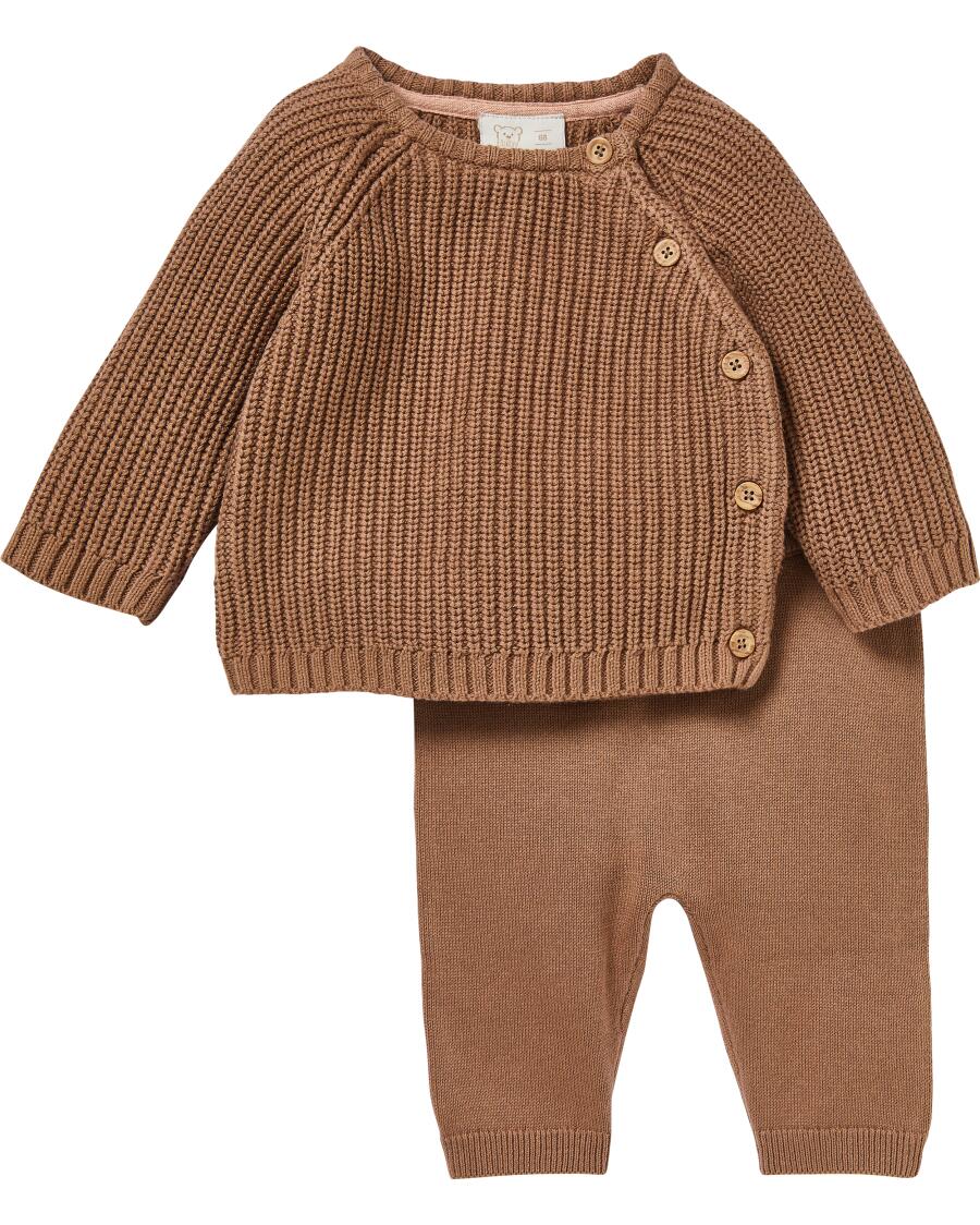 Newborn Strickpullover + Feinstrickhose Beige