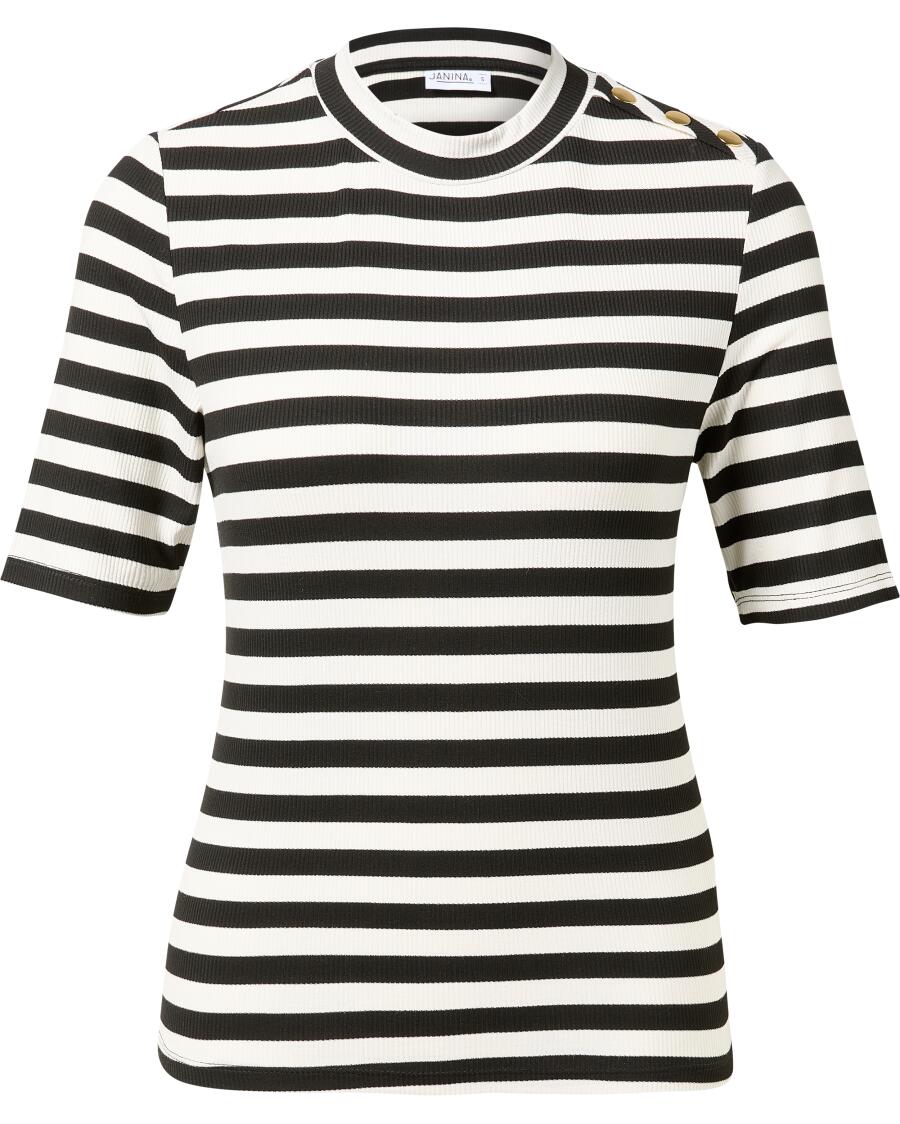 T-Shirt z ozdobnymi guzikami w kolorze złota Janina, w prążki
