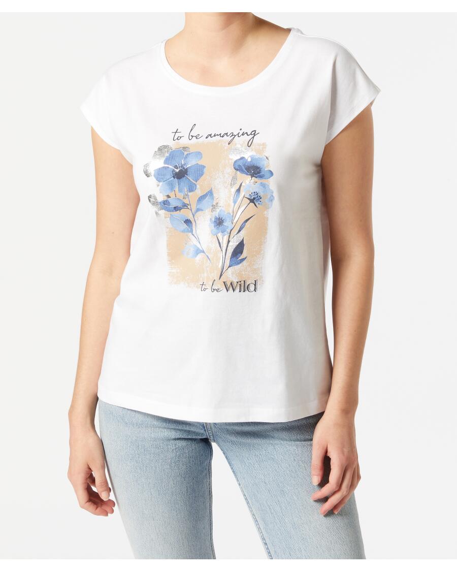 T-Shirt mit Blumenprint weiß