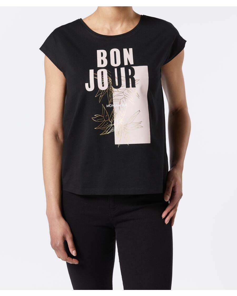 T-Shirt mit schimmerndem Print schwarz