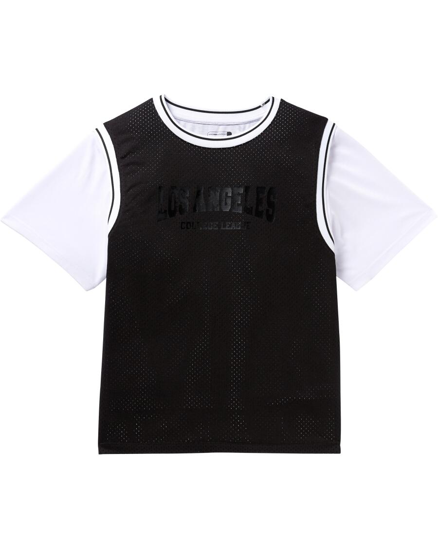 Sport-Shirt in Doppellagenoptik schwarz