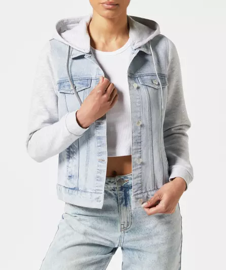 Jeansjacke mit Ärmeln aus Sweatstoff
