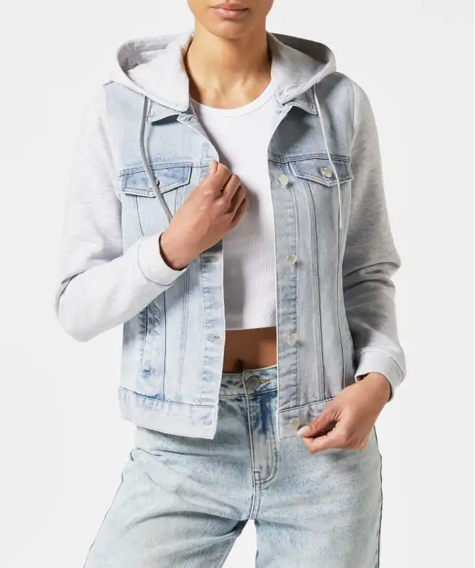 Jeansjacke mit Ärmeln aus Sweatstoff