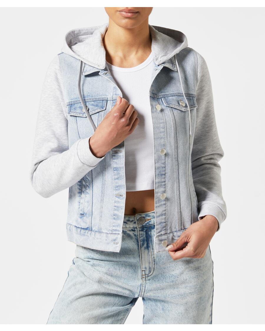 Jeansjacke mit Ärmeln aus Sweatstoff jeansblau hell