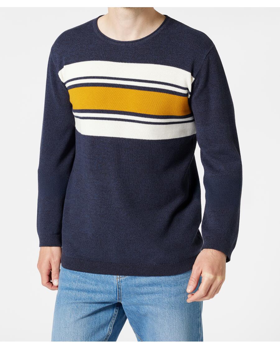 Fijn gebreide trui met strepen donkerblauw gestreept