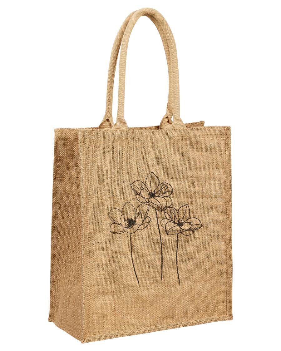 Jute tas met print zwart