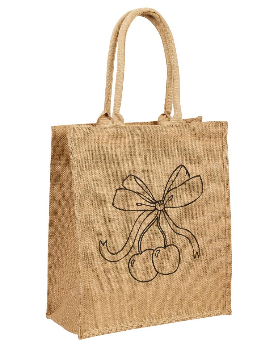Jute tas met print blauw/groen