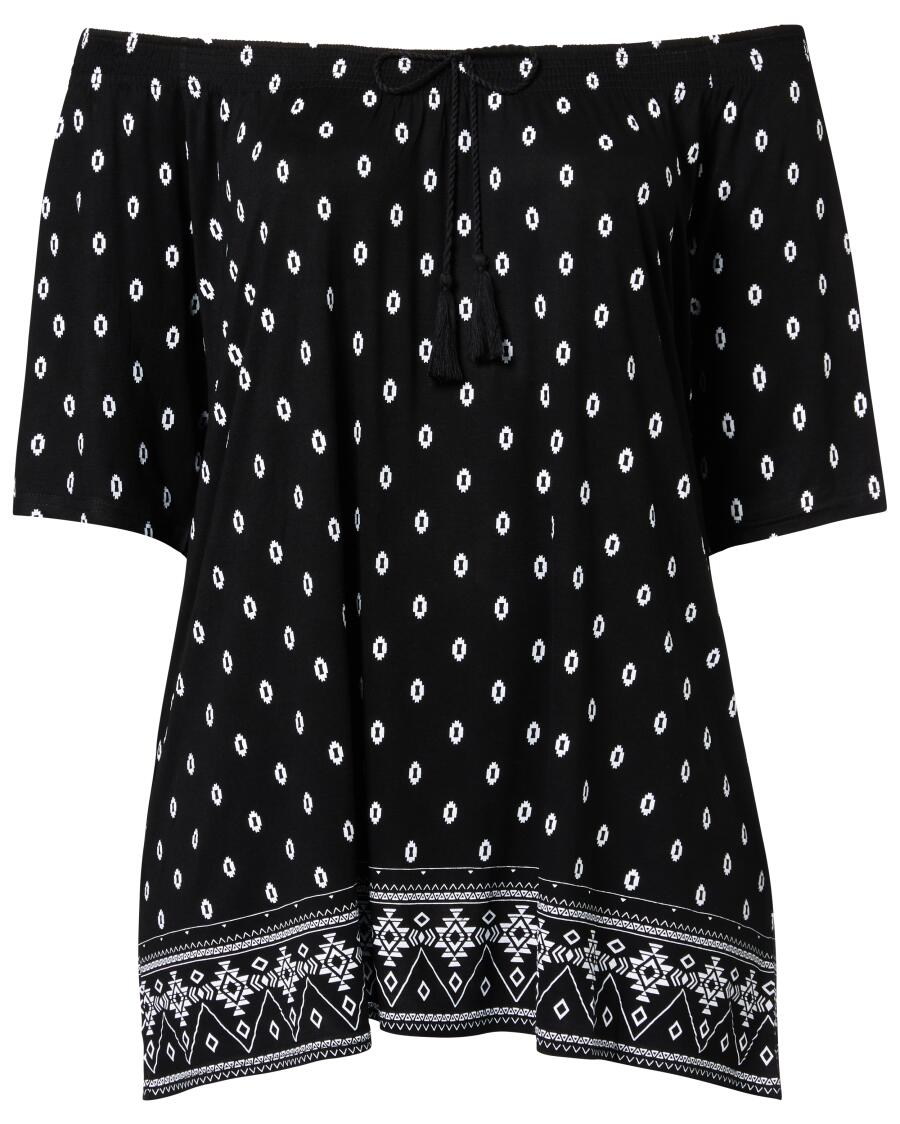 Shirt mit Carmen-Ausschnitt schwarz/weiß