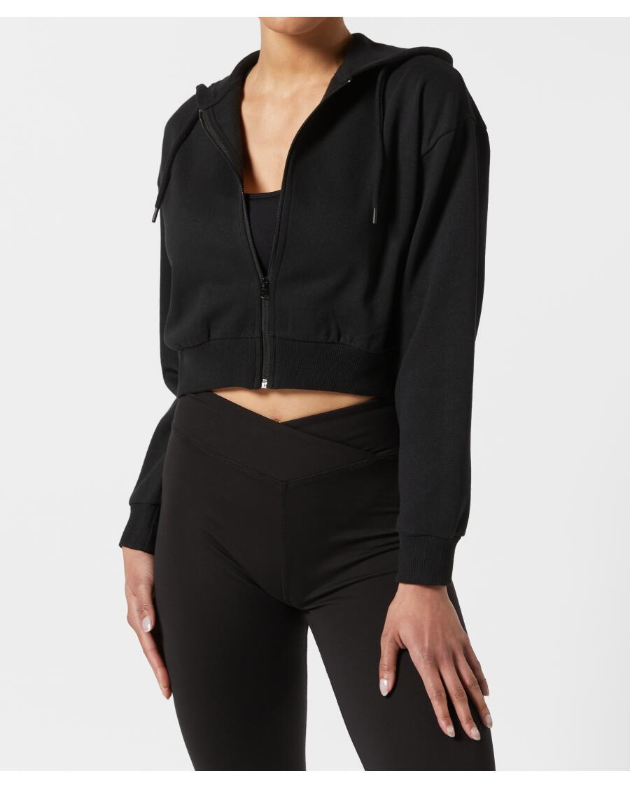 Sport-Sweatjacke cropped schwarz