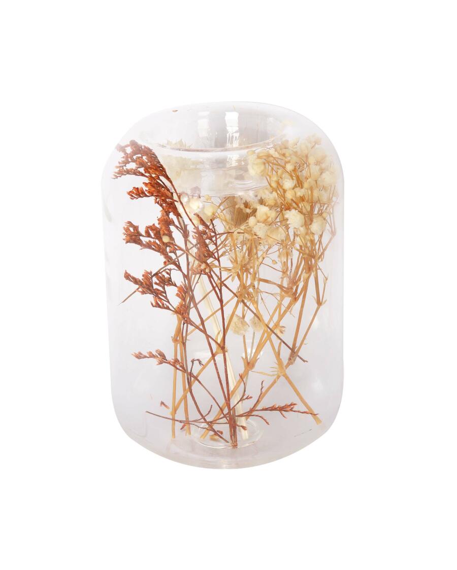 Teelichthalter mit Trockenblumen rot
