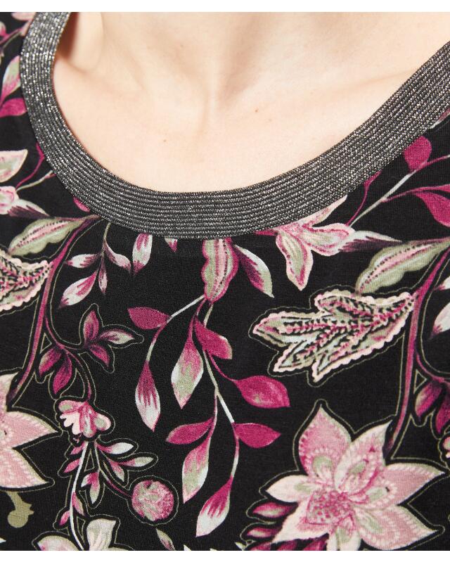 T-shirt à encolure pailletée femme, à fleurs (KiK Shirt mit Glitzer-Ausschnitt (Blumendruck)) — KiK, produit allemand authentique au Maroc