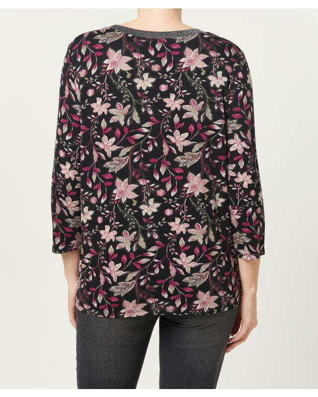 T-shirt à encolure pailletée femme, à fleurs (KiK Shirt mit Glitzer-Ausschnitt (Blumendruck)) — KiK, produit allemand authentique au Maroc
