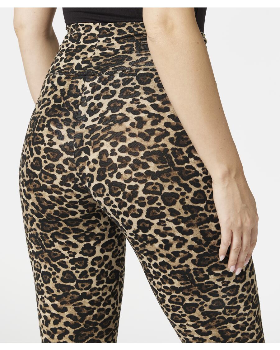 Legginsy z wzorem w panterkę Janina, szeroki ściągacz w pasie