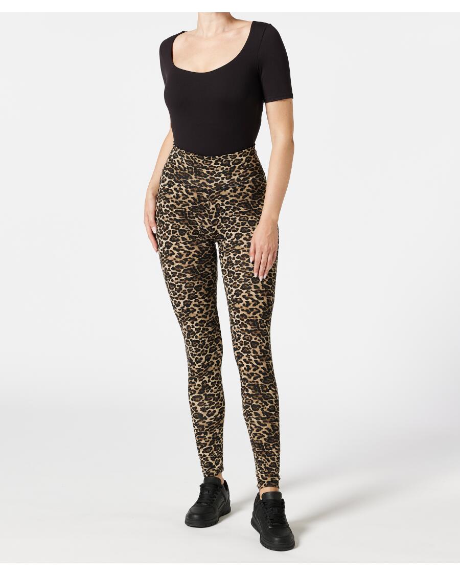 Legginsy z wzorem w panterkę cętkowany brązowy