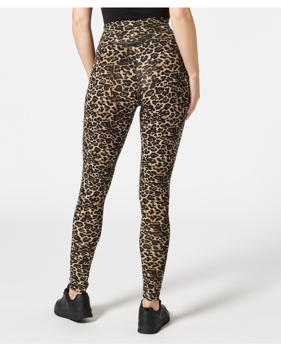 Legginsy z wzorem w panterkę Janina, szeroki ściągacz w pasie