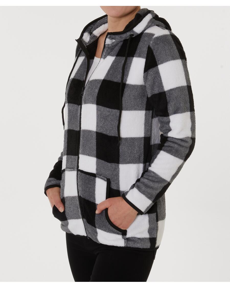 Fleecejacke mit Kapuze schwarz/weiß
