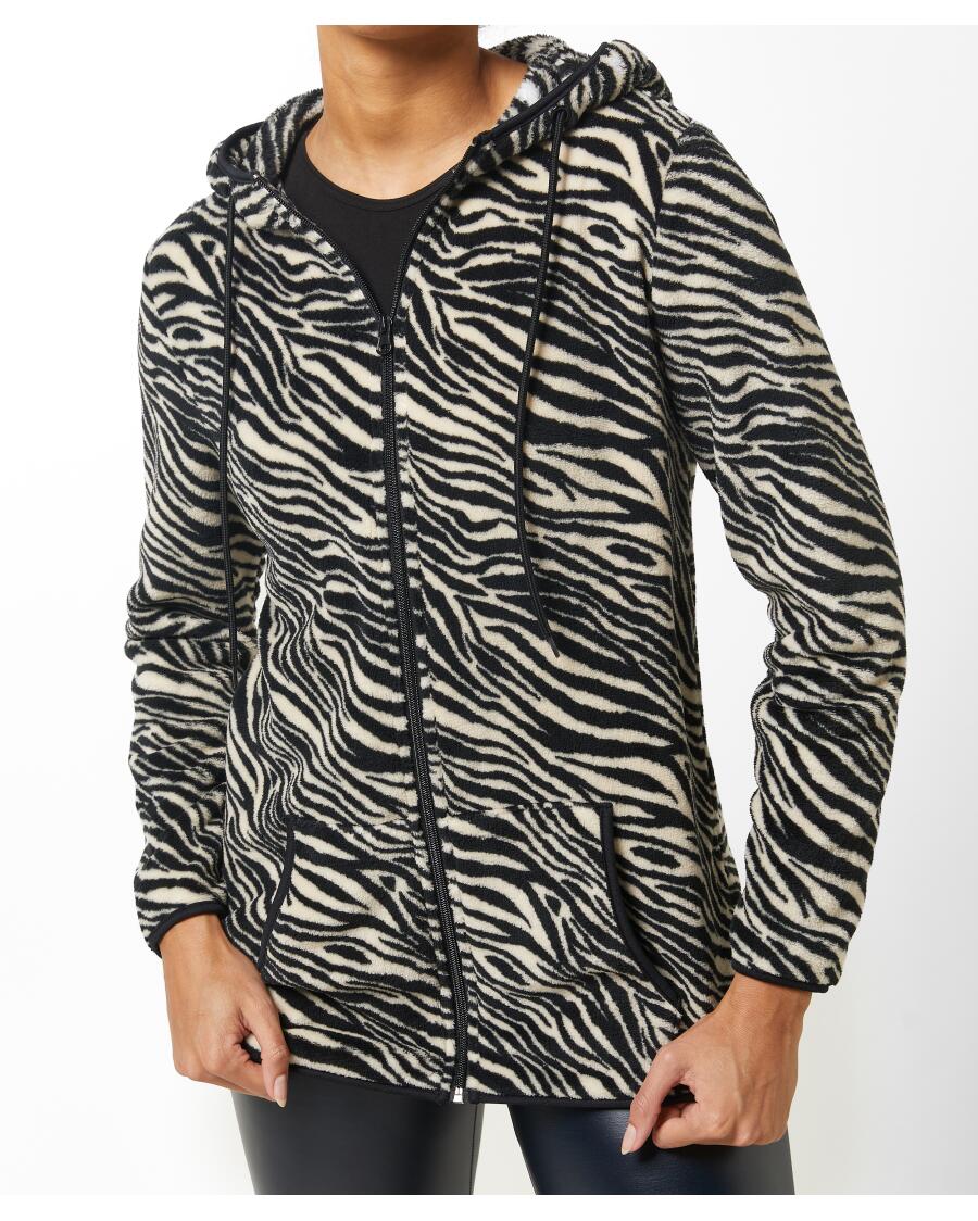 Fleecejacke mit Kapuze Zebradruck