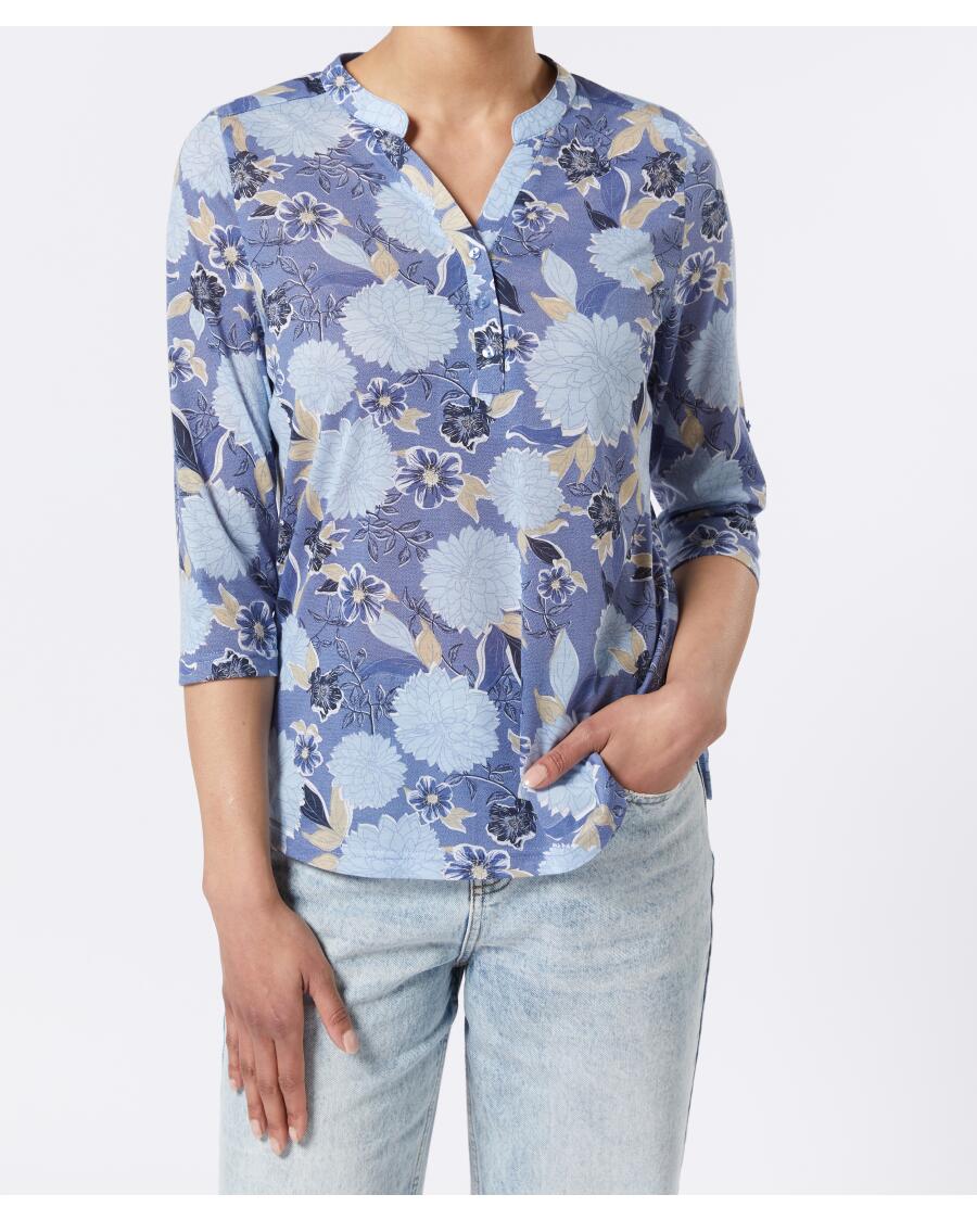 Shirt mit Blumendruck blau bedruckt