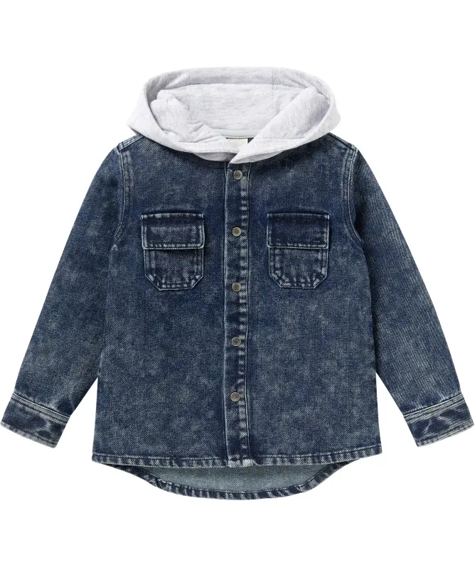 Jeanshemd mit Kapuze aus Sweatstoff