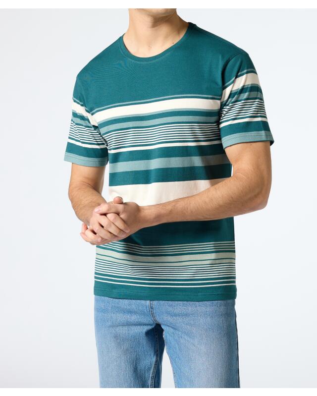 Striped T-shirt for men, dark green striped (KiK Gestreiftes T-Shirt (dunkelgrün gestreift)) — KiK, authentic German product in Morocco