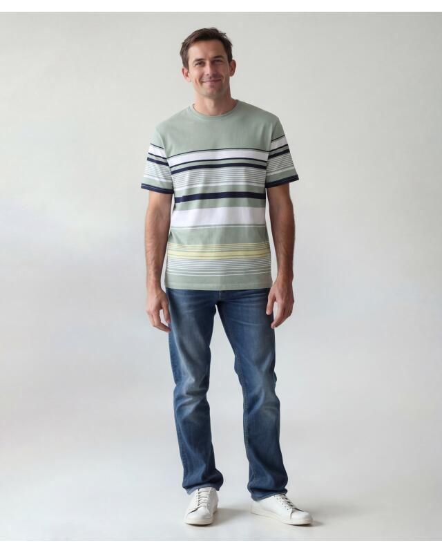 T-shirt rayé homme, kaki clair (KiK Gestreiftes T-Shirt (hellkhaki)) — KiK, produit allemand authentique au Maroc