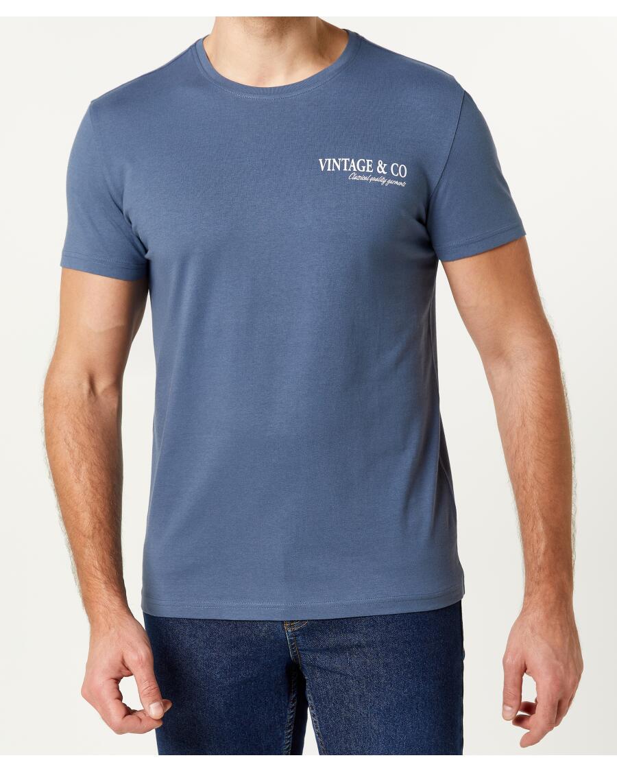 T-shirt met print op voor- en achterkant denimblauw