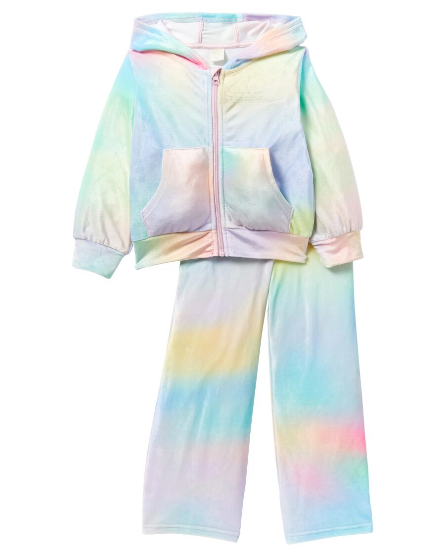 Jacke + Hose aus Velours regenbogenfarben