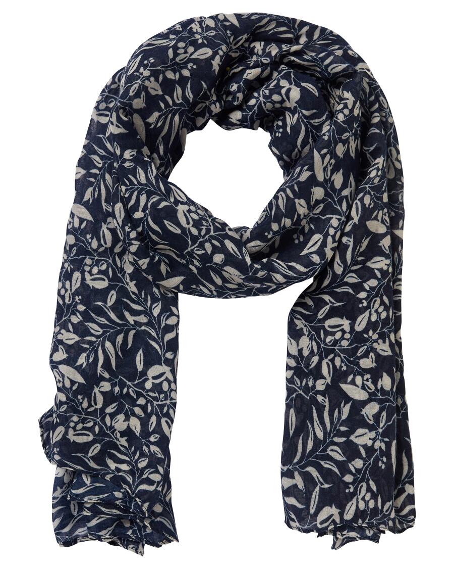 Sjaal met bloemenmotief wit/donkerblauw