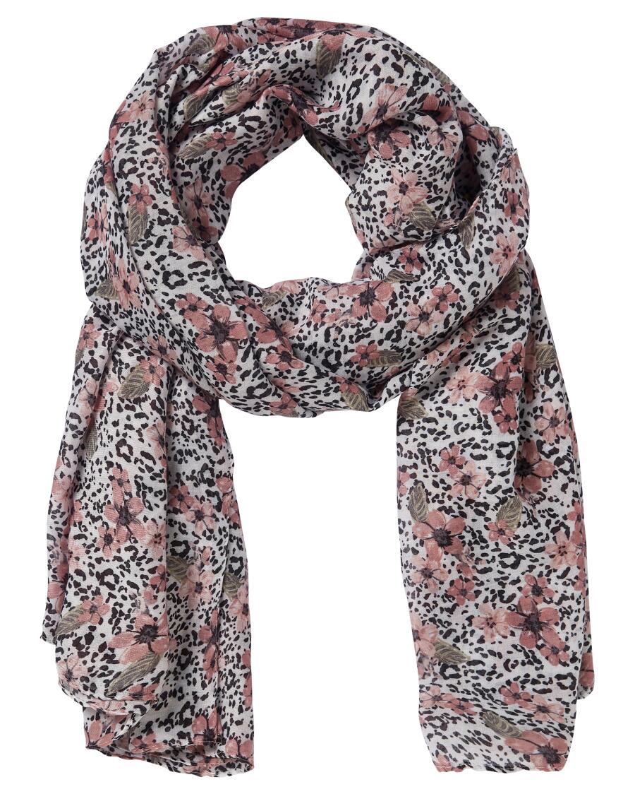 Sjaal met bloemenmotief wit/roze