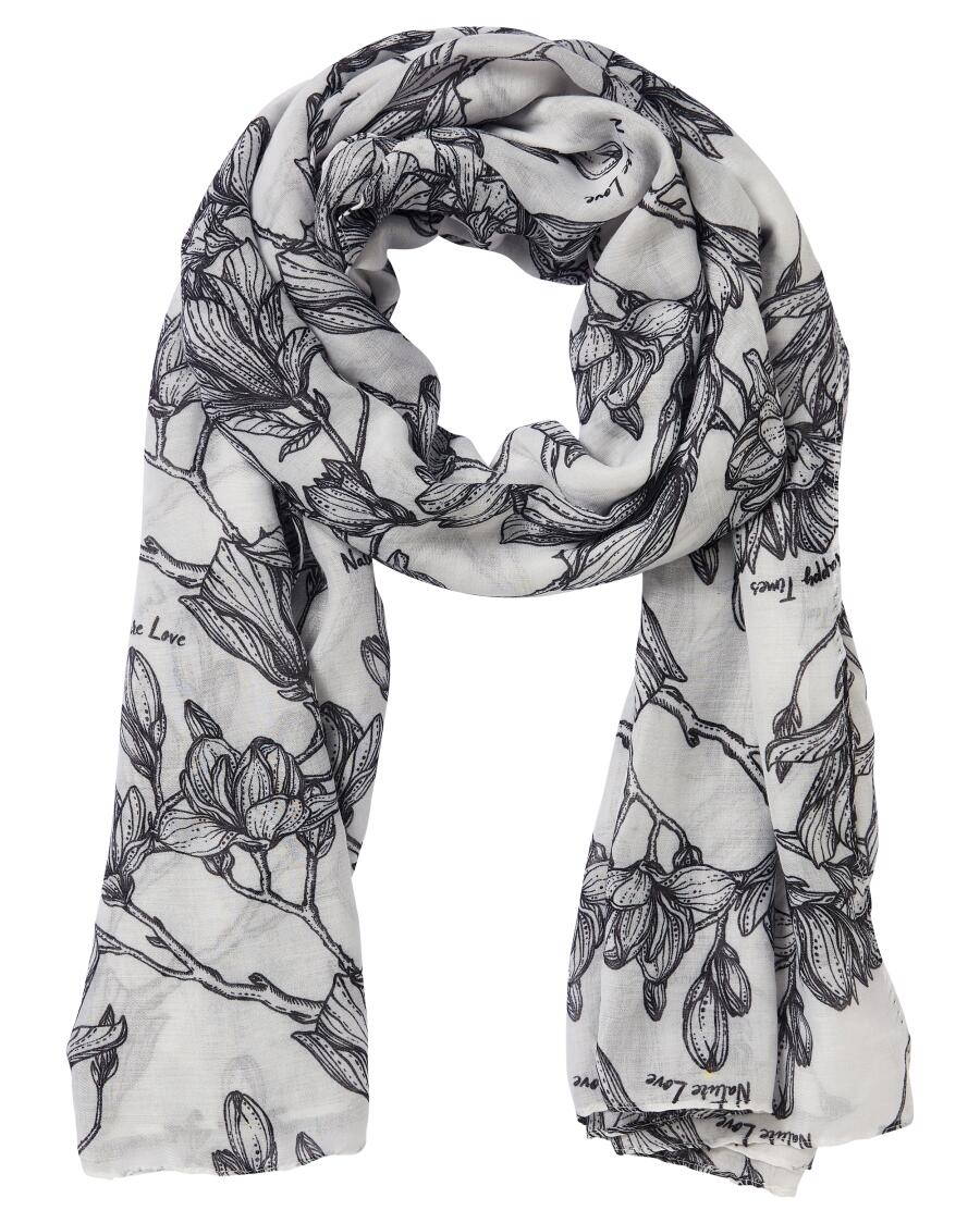 Sjaal met bloemenmotief wit/zwart