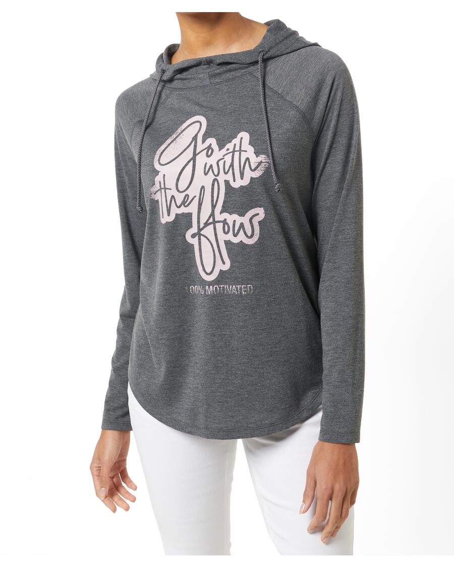 Sport-Langarmshirt mit Kapuze anthrazit melange