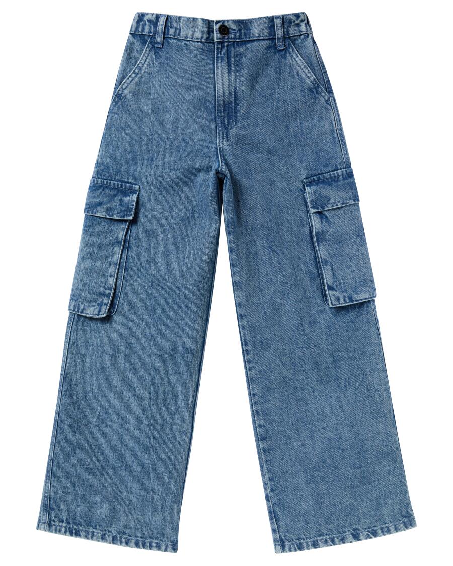 Cargohose mit weitem Bein jeansblau hell ausgewaschen