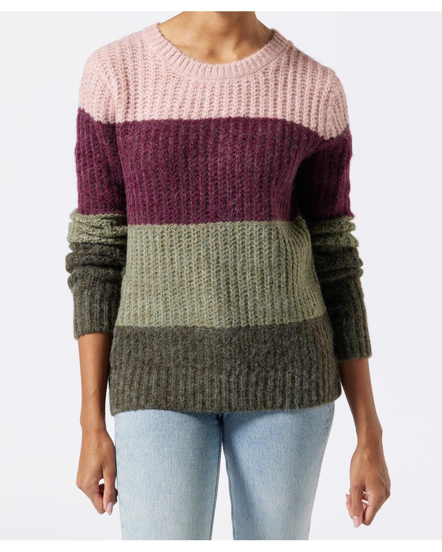 Strickpullover mit Blockstreifen rose/grün