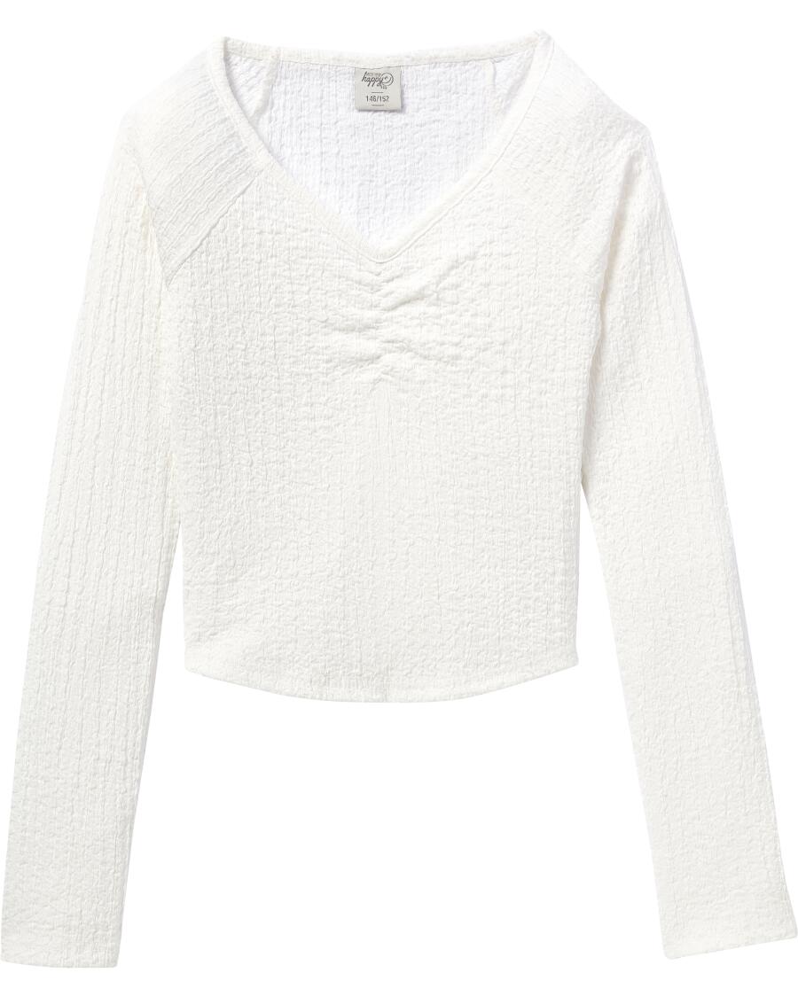 Strukturiertes Langarmshirt weiß